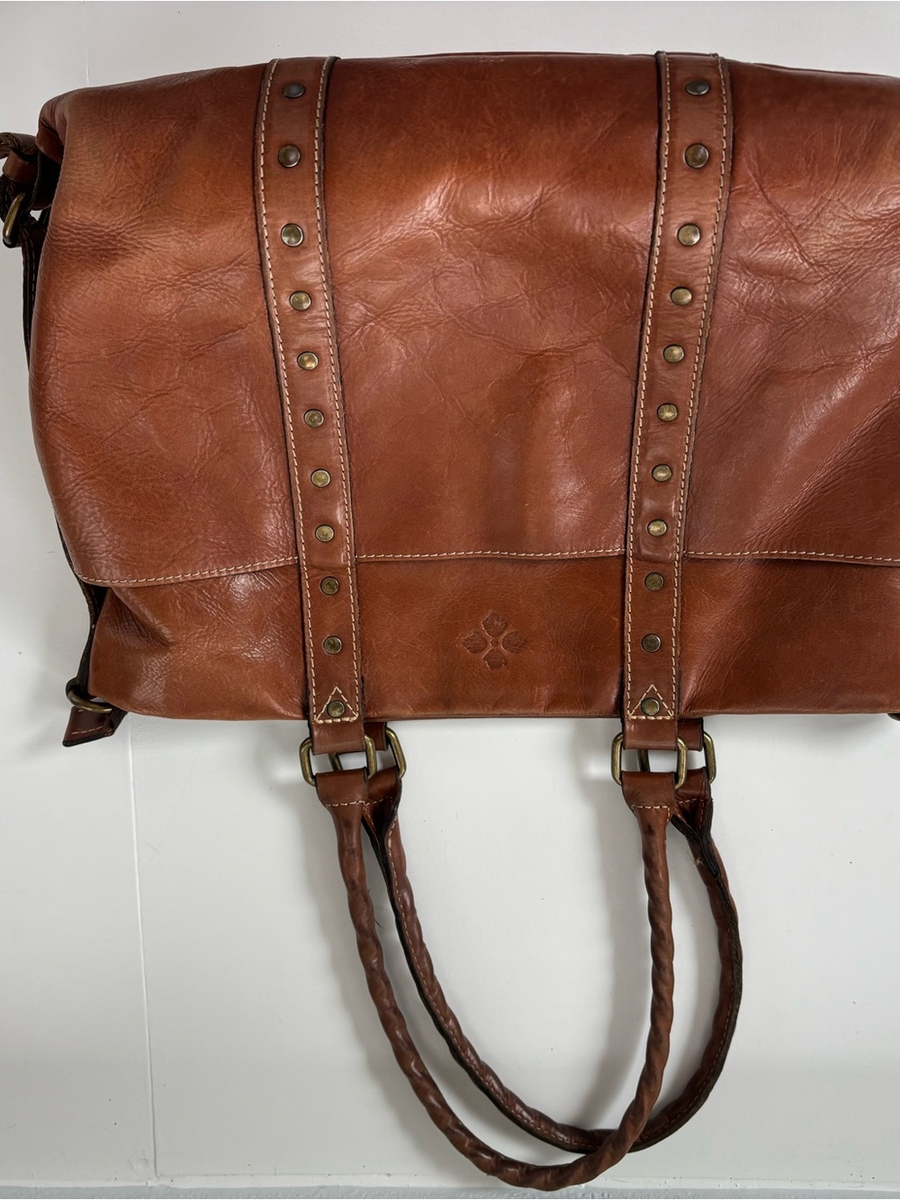 Patricia Nash Carducci Cognac Brown Studded Leather Tote - Picture 9 of 13